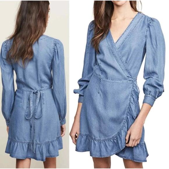 Paige Dresses & Skirts - PAIGE NWOT Kendry Dress Juno Denim Chambray Size Small Long Sleeve Wrap Ruffles